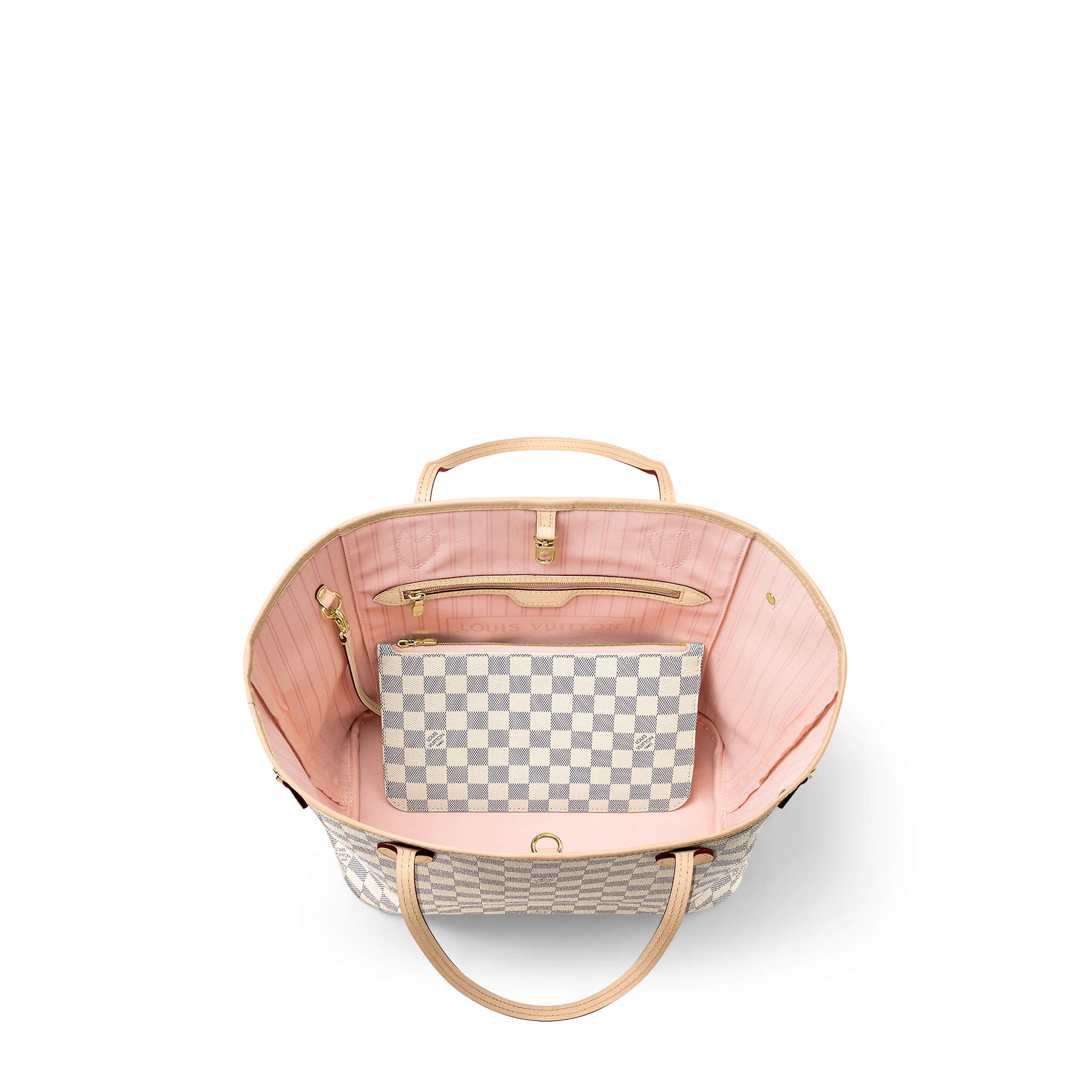 Louis Vuitton N40603 Neverfull MM Rose Ballerine Damier Azur Canvas