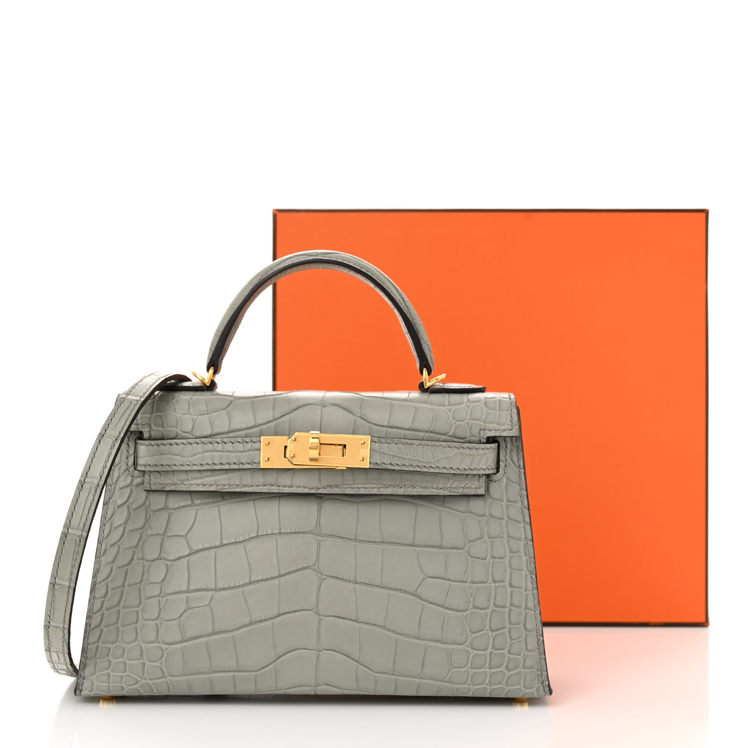 Matte Alligator Mini Kelly Sellier 20 Gris Ciment