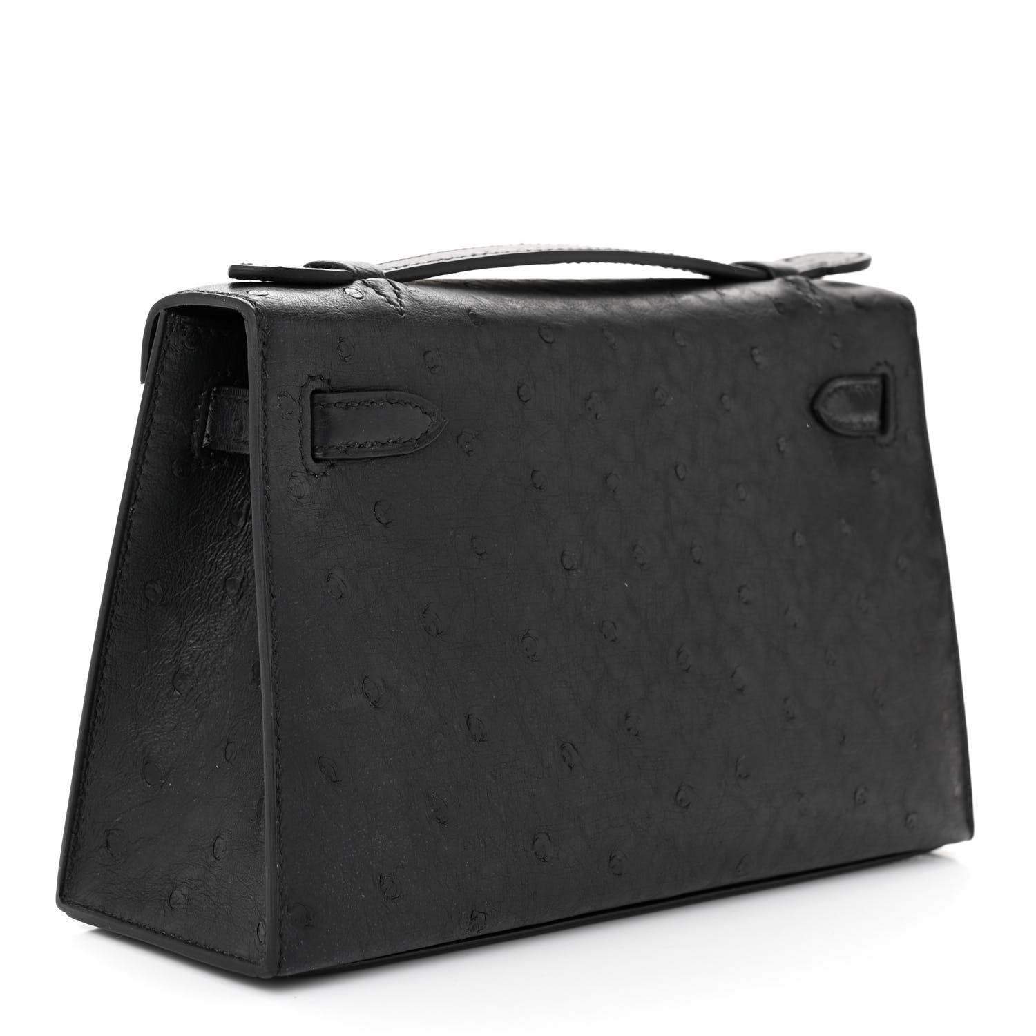 HERMES Ostrich Kelly Pochette Black
