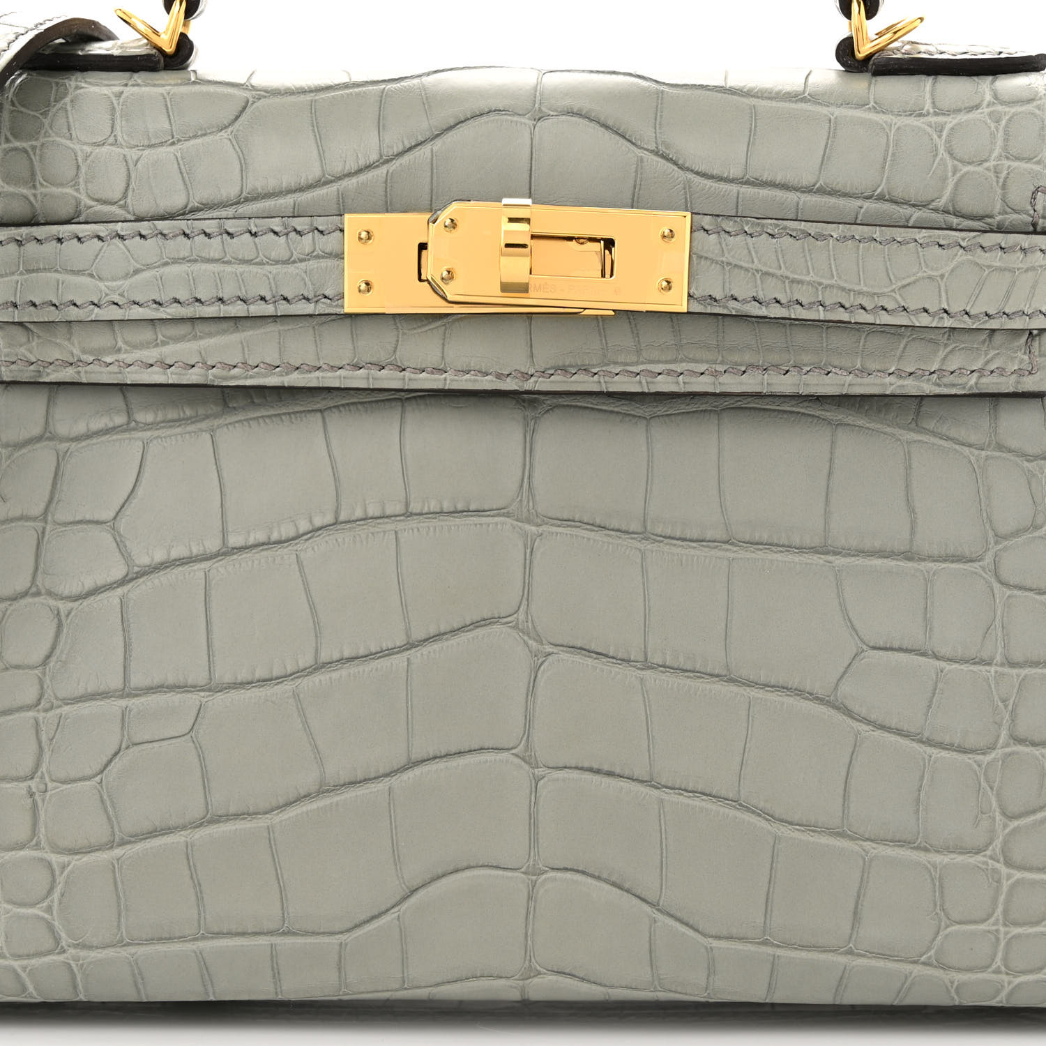 Matte Alligator Mini Kelly Sellier 20 Gris Ciment