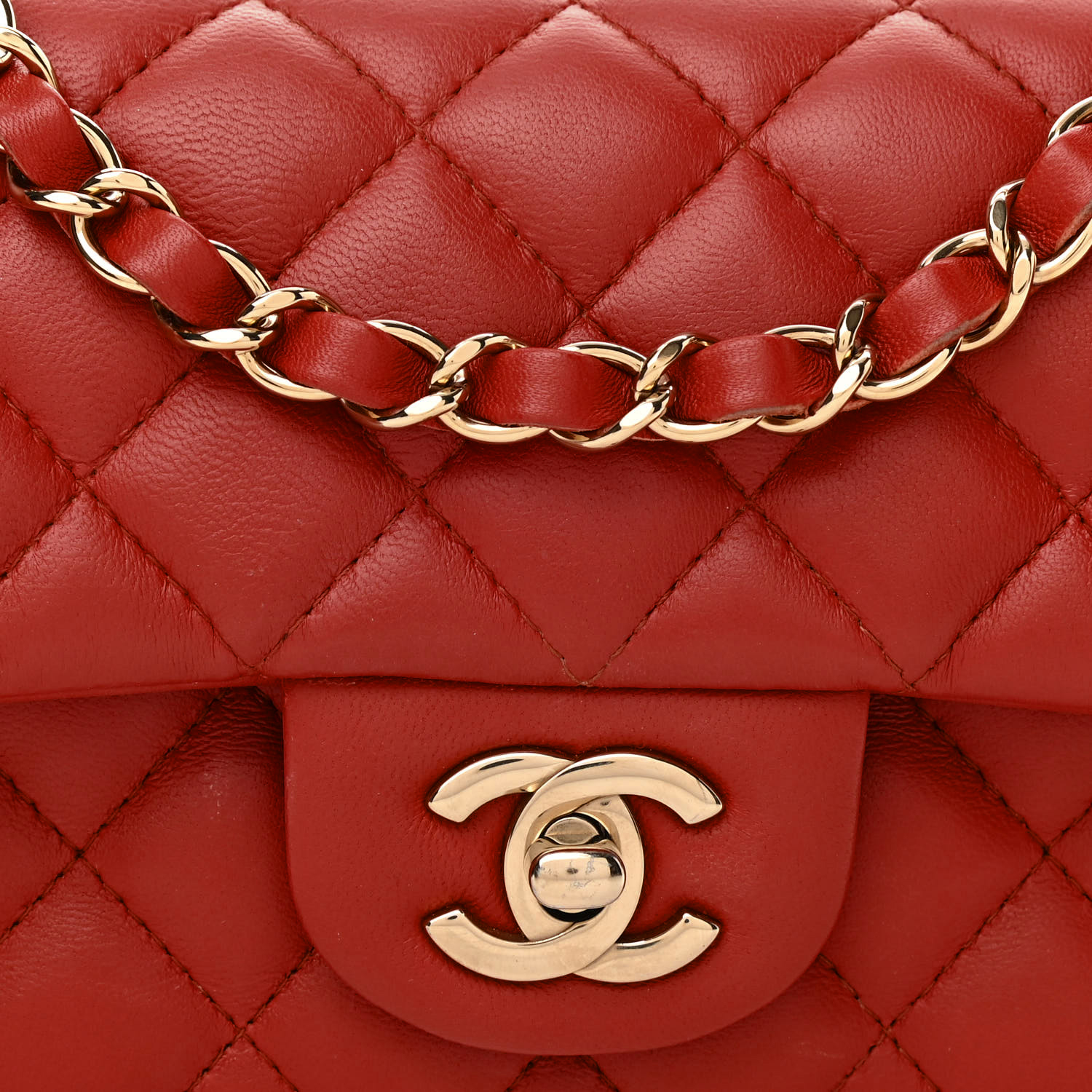 Lambskin Quilted Mini Rectangular Flap - Red