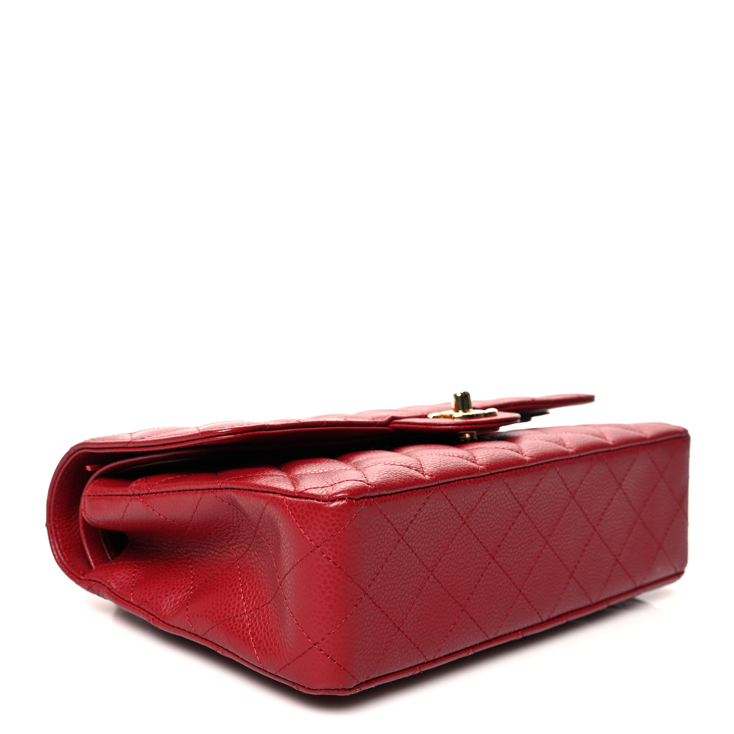 Caviar Quilted Medium Double Flap Red