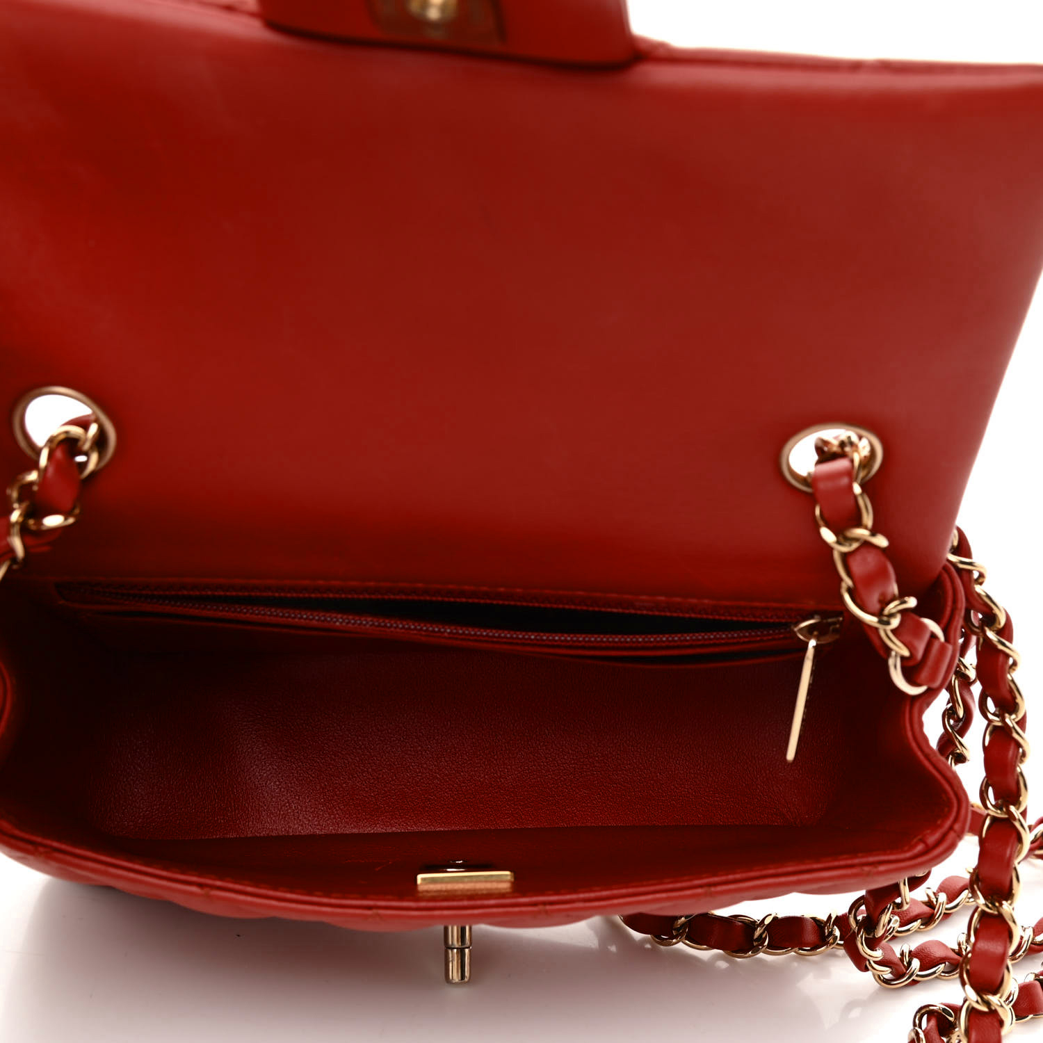 Lambskin Quilted Mini Rectangular Flap - Red