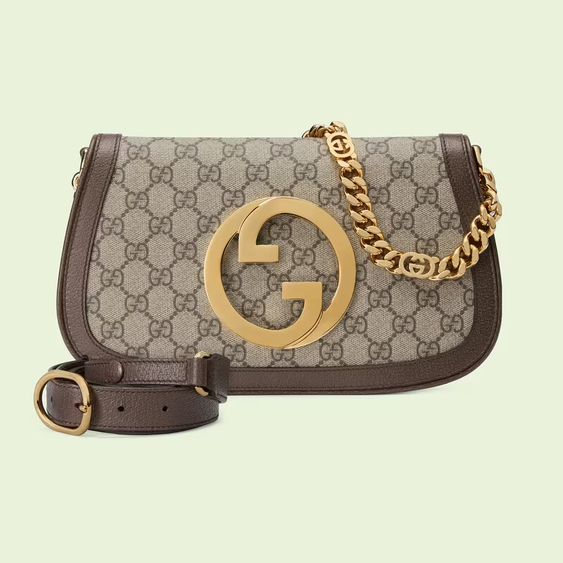 GG Supreme Monogram Textured Dollar Calfskin Blondie Chain Shoulder Flap Bag Beige