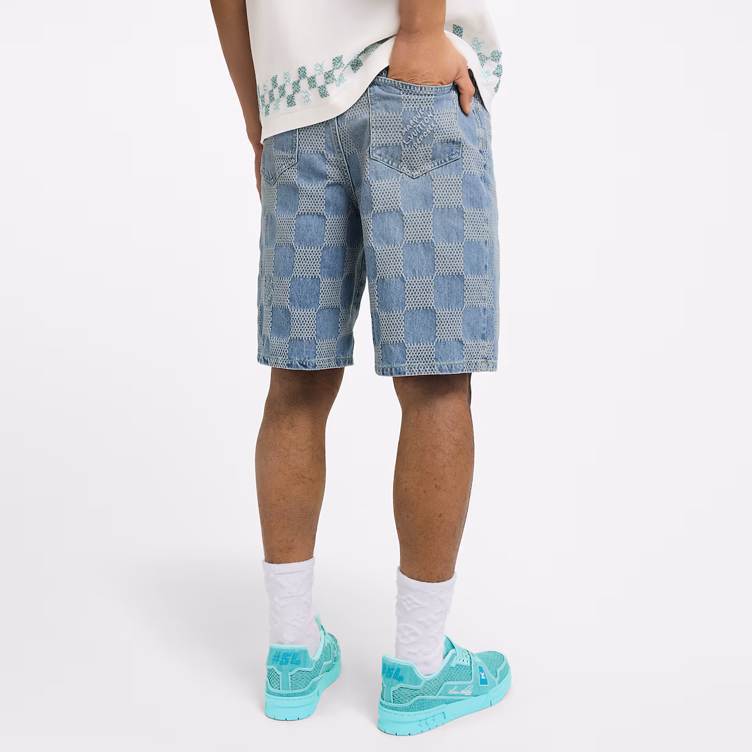 1AHVDR Damier 3D Light Denim Shorts