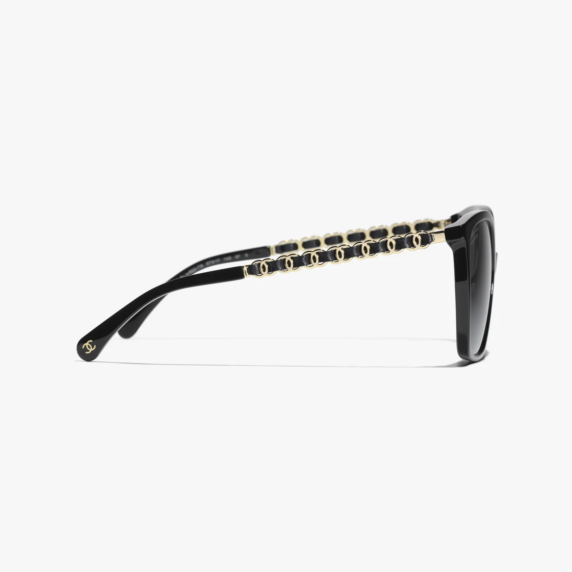 CHANEL-SQUARE SUNGLASSES Acetate & Calfskin Black