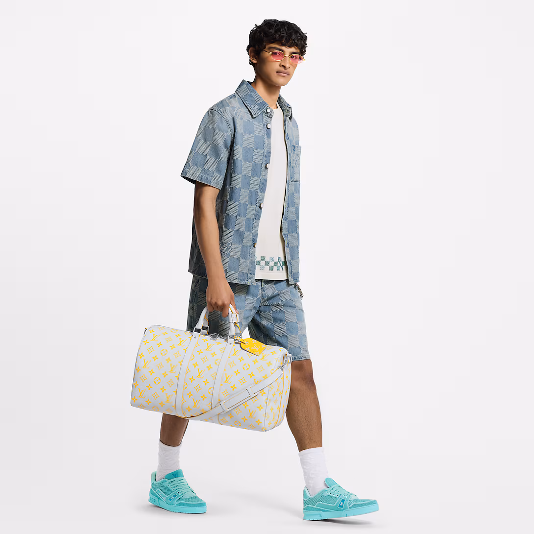 1AHVZ2 Damier 3D Light Denim Short-Sleeved Shirt