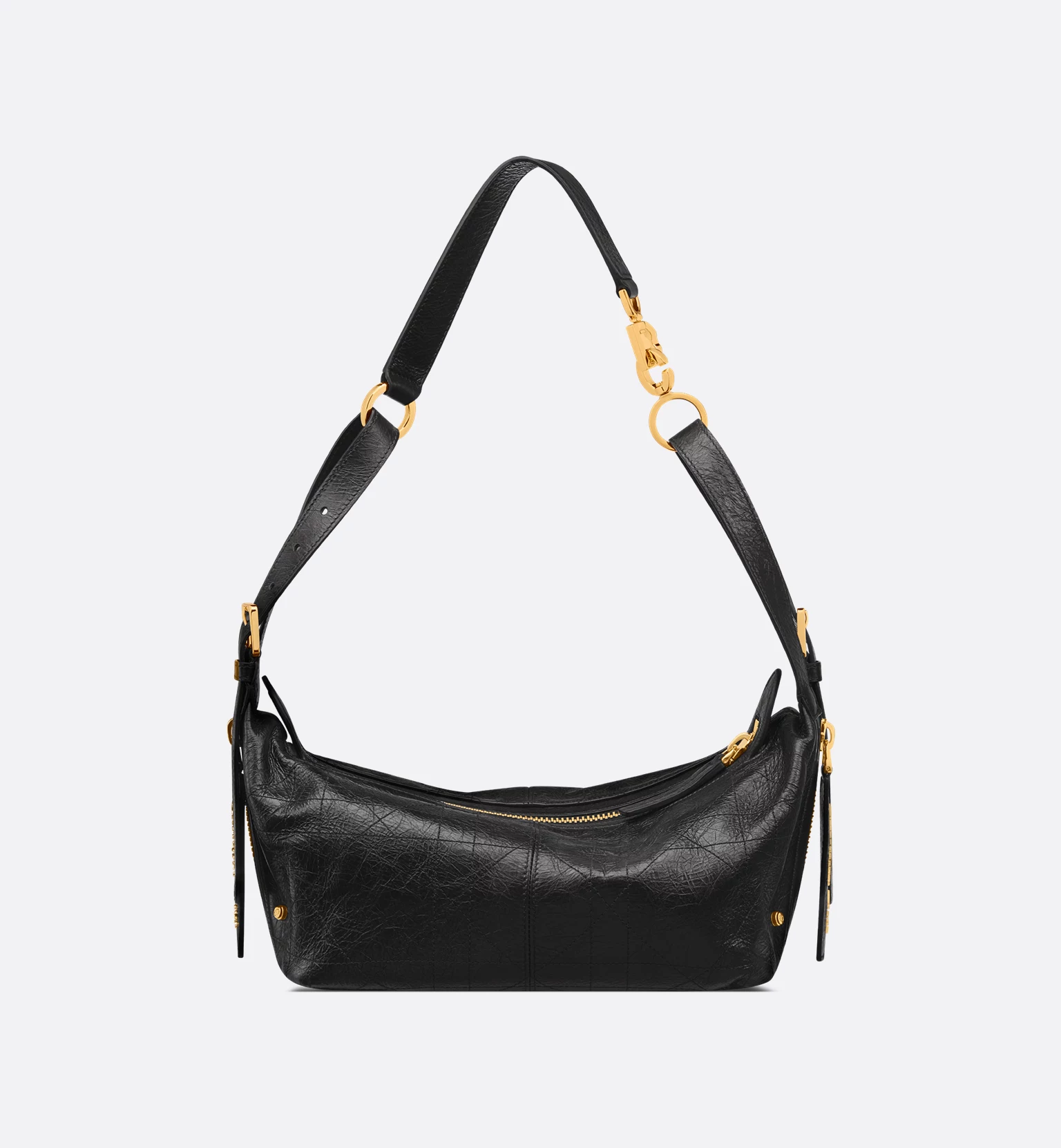 DIOR Small D-Journey Bag in Crinkled Calfskin-Black Flat Macrocannage