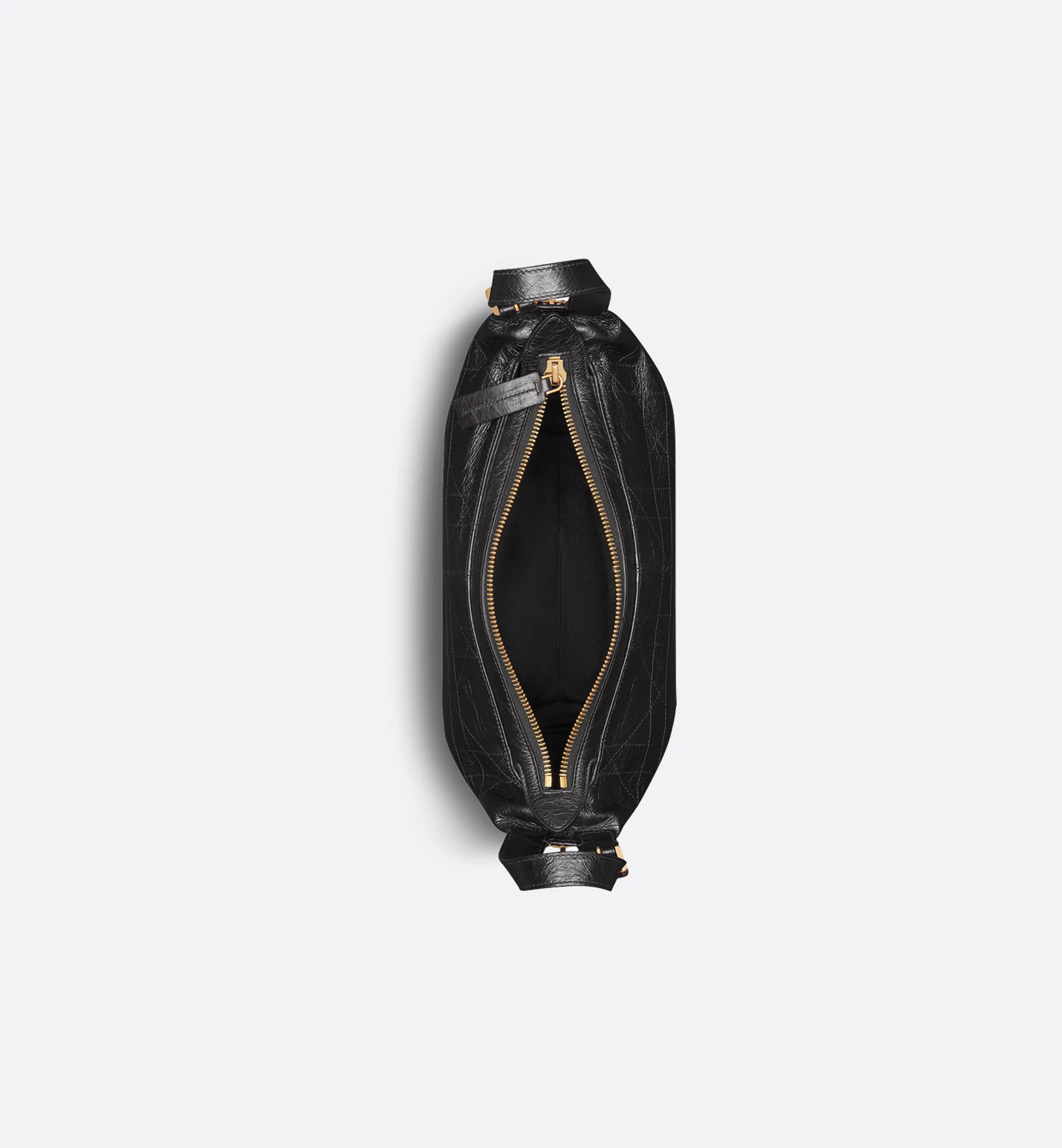 DIOR Small D-Journey Bag in Crinkled Calfskin-Black Flat Macrocannage