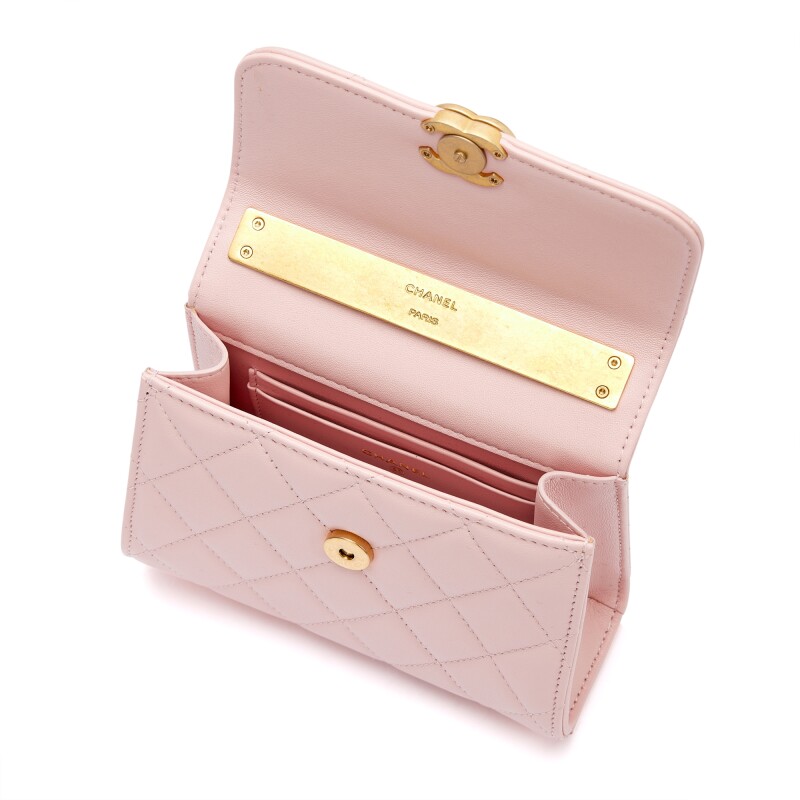 Chanel Baby Pink Quilted Lambskin Top Handle Flap Bag Gold Hardware, 2022