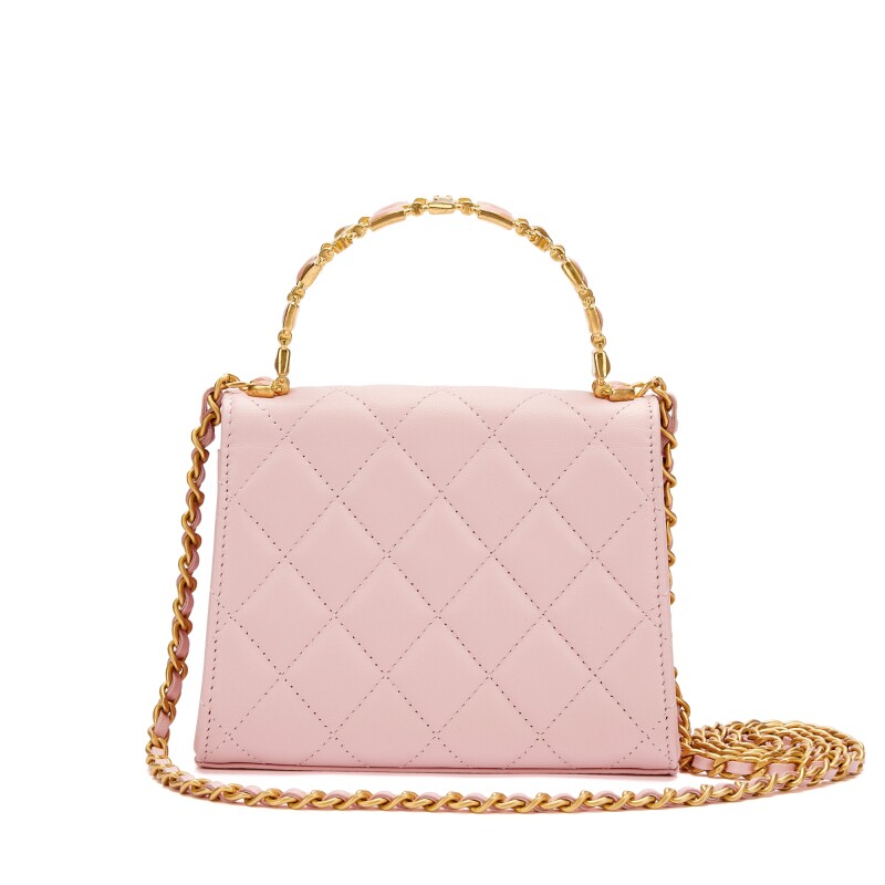 Chanel Baby Pink Quilted Lambskin Top Handle Flap Bag Gold Hardware, 2022