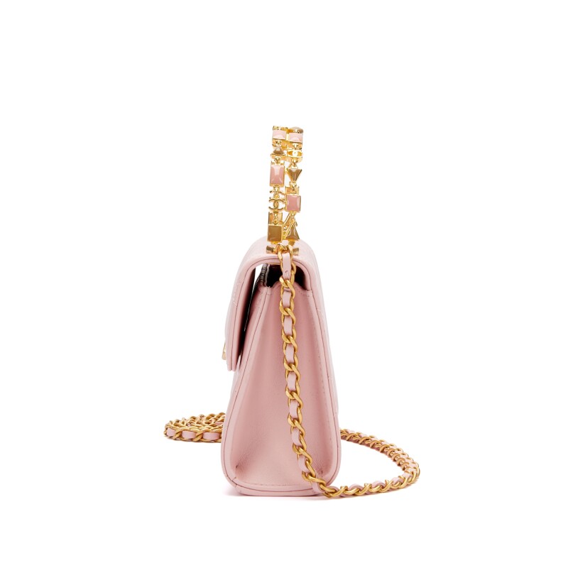 Chanel Baby Pink Quilted Lambskin Top Handle Flap Bag Gold Hardware, 2022