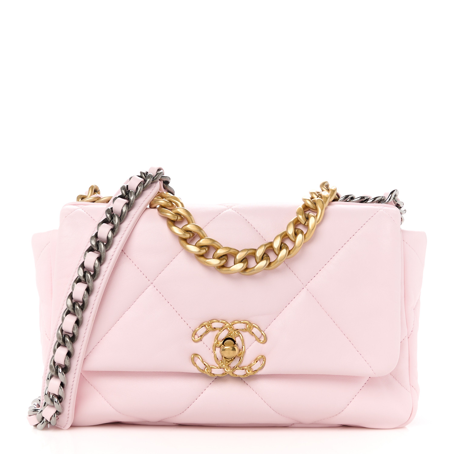Chanel  Lambskin Quilted Medium Chanel 19 Flap Light Pink