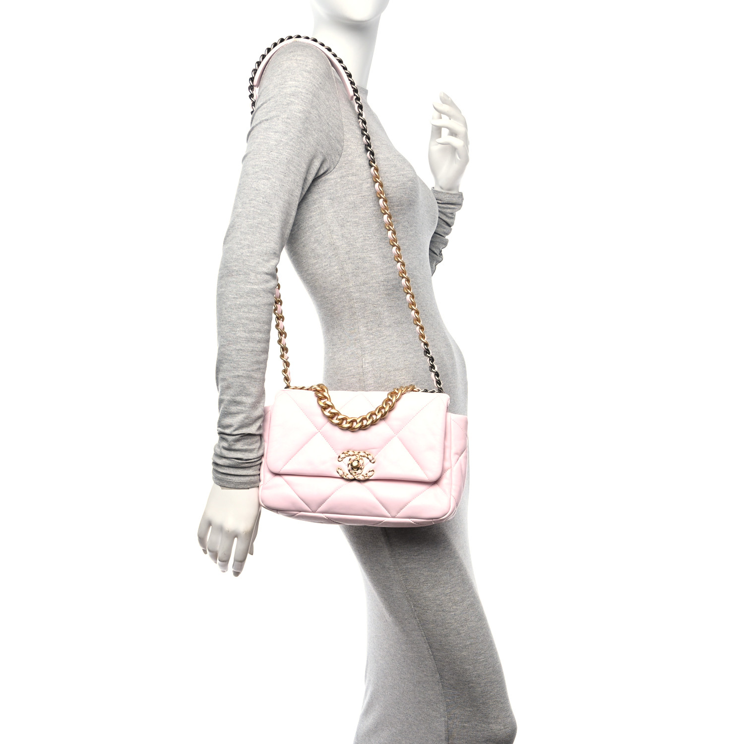 Chanel  Lambskin Quilted Medium Chanel 19 Flap Light Pink