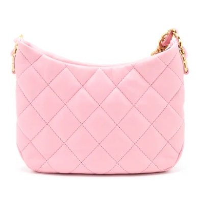 CHANEL 22K HOBO BAG LOGO CHAIN LAMBSKIN PINK GHW