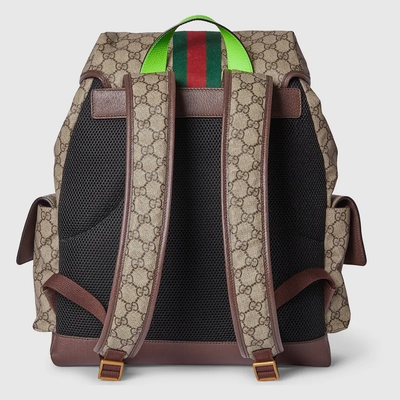 Ophidia Leather and Webbing-Trimmed Monogrammed Coated-Canvas Backpack