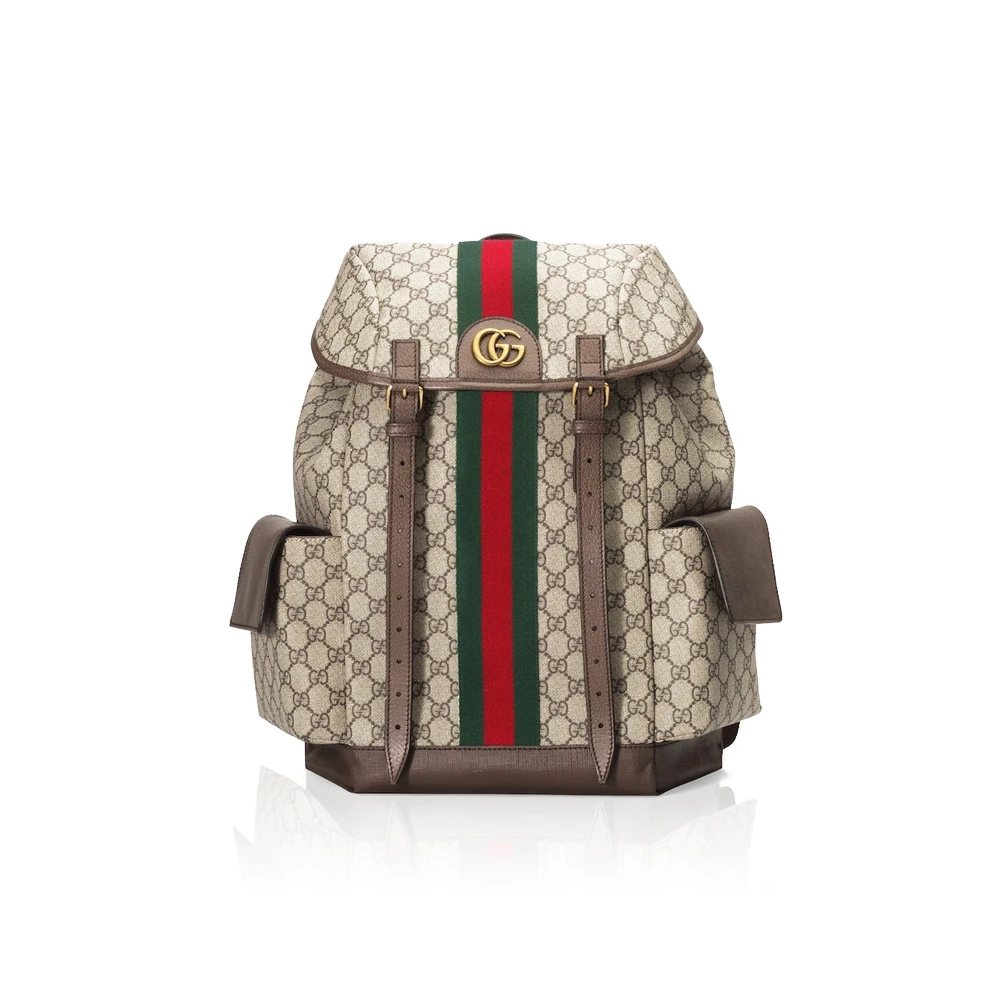 Ophidia Leather and Webbing-Trimmed Monogrammed Coated-Canvas Backpack
