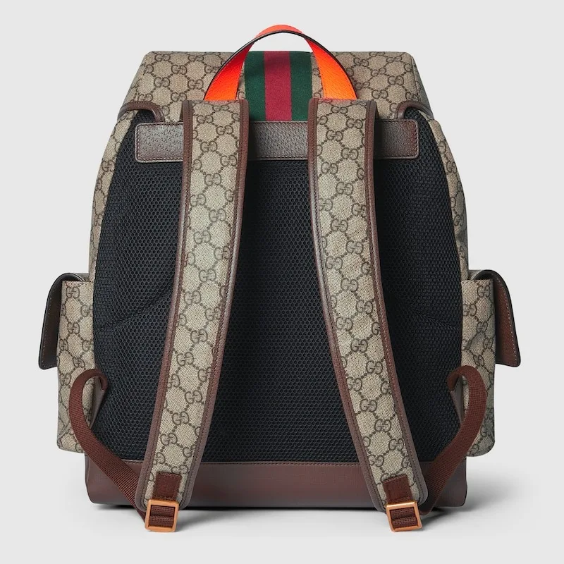 Ophidia Leather and Webbing-Trimmed Monogrammed Coated-Canvas Backpack