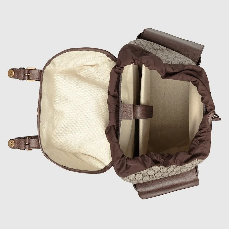 Ophidia Leather and Webbing-Trimmed Monogrammed Coated-Canvas Backpack
