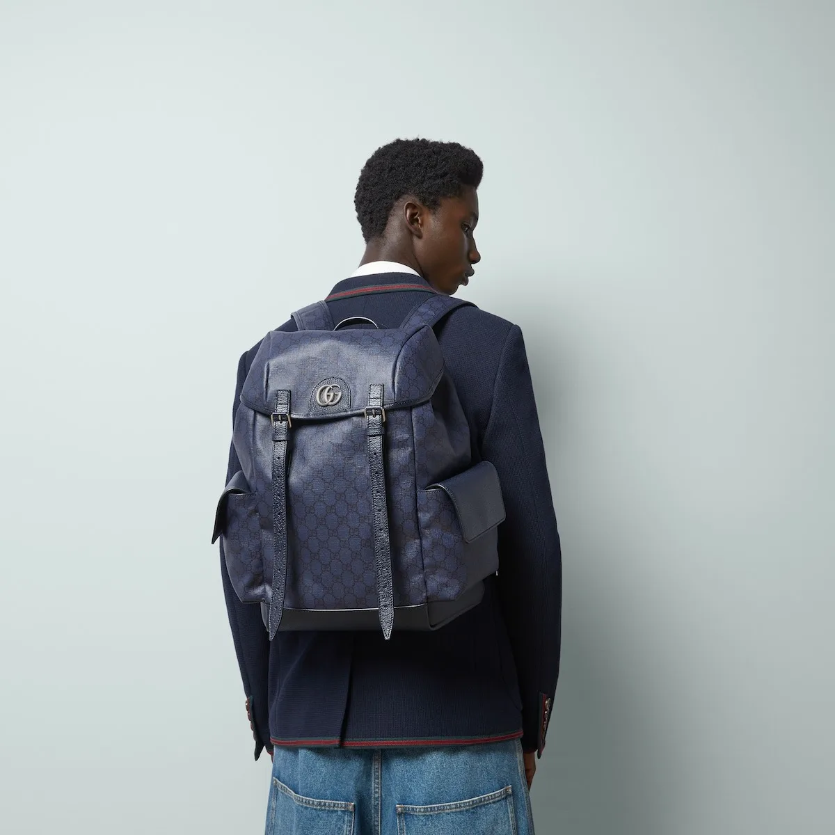 Ophidia Leather and Webbing-Trimmed Monogrammed Coated-Canvas Backpack