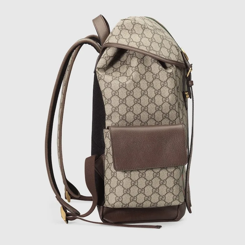 Ophidia Leather and Webbing-Trimmed Monogrammed Coated-Canvas Backpack