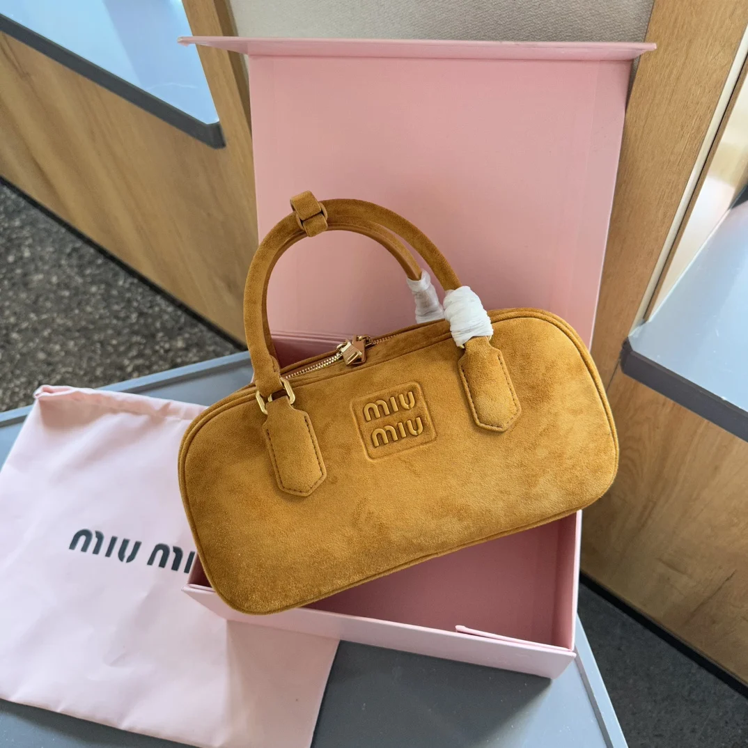 MiuMiu Arcadie padded suede top-handle bag