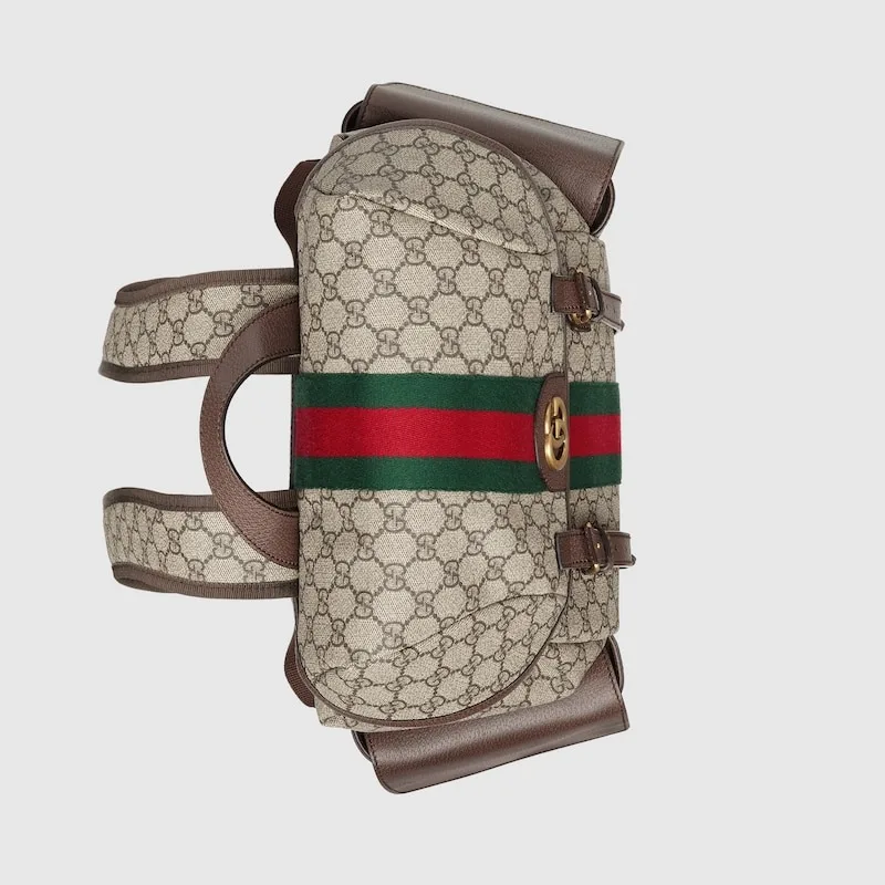 Ophidia Leather and Webbing-Trimmed Monogrammed Coated-Canvas Backpack