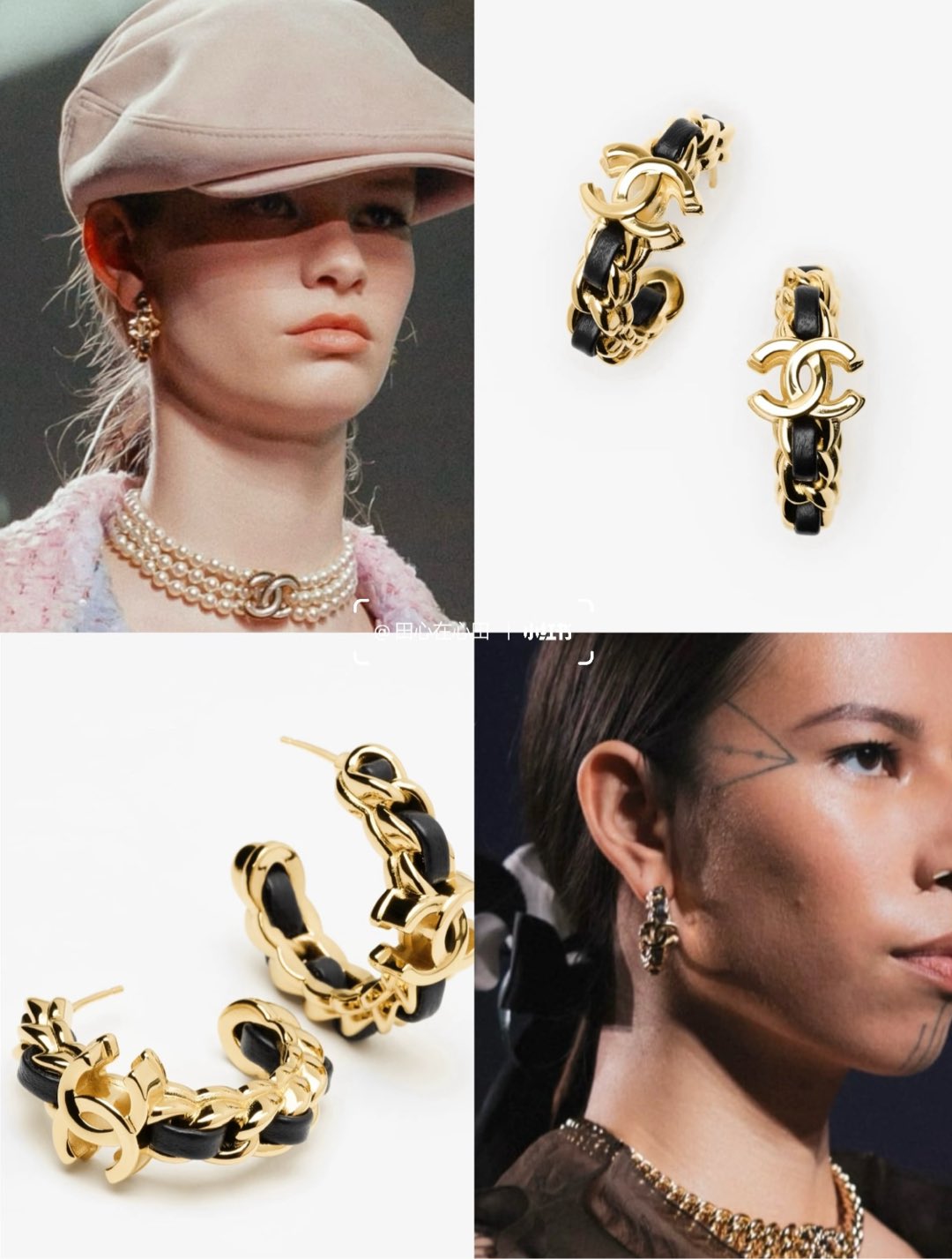 CHANEL 24K New Gold Double C Hoop Earrings with Leather-Woven Chain