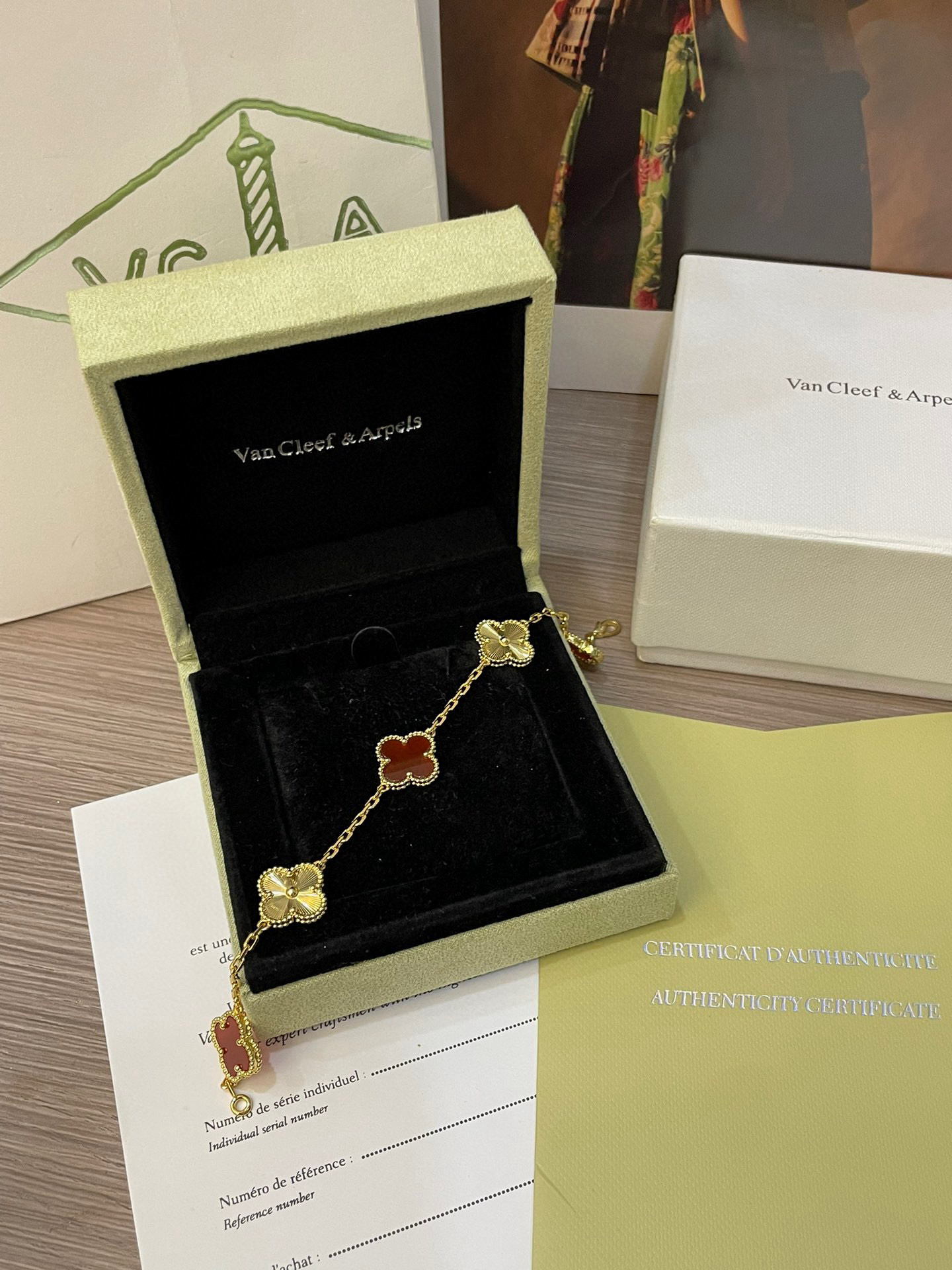 Van Cleef & Arpels Five-Flower Natural Red Carnelian Bracelet Set