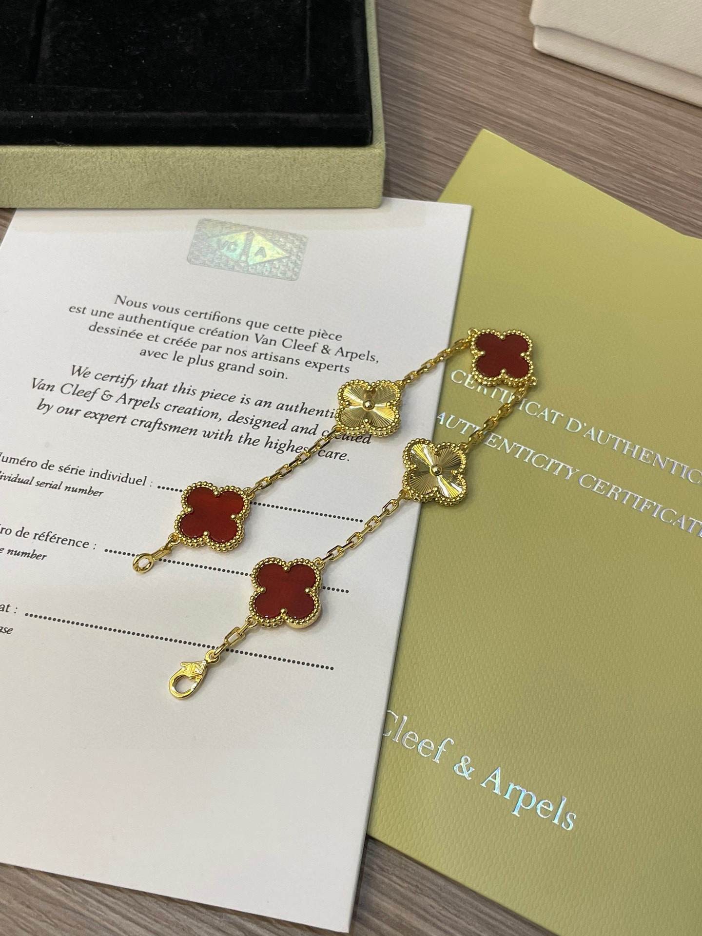 Van Cleef & Arpels Five-Flower Natural Red Carnelian Bracelet Set