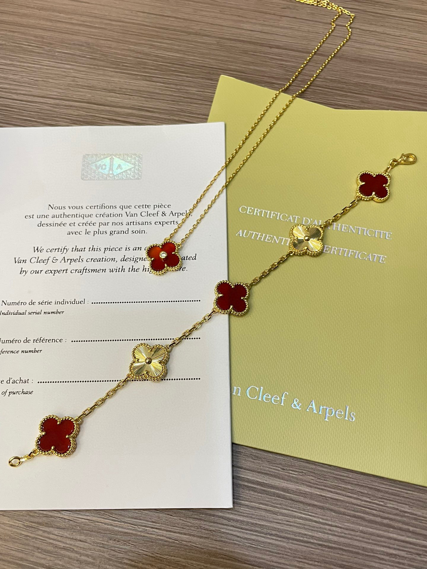 Van Cleef & Arpels Five-Flower Natural Red Carnelian Bracelet Set