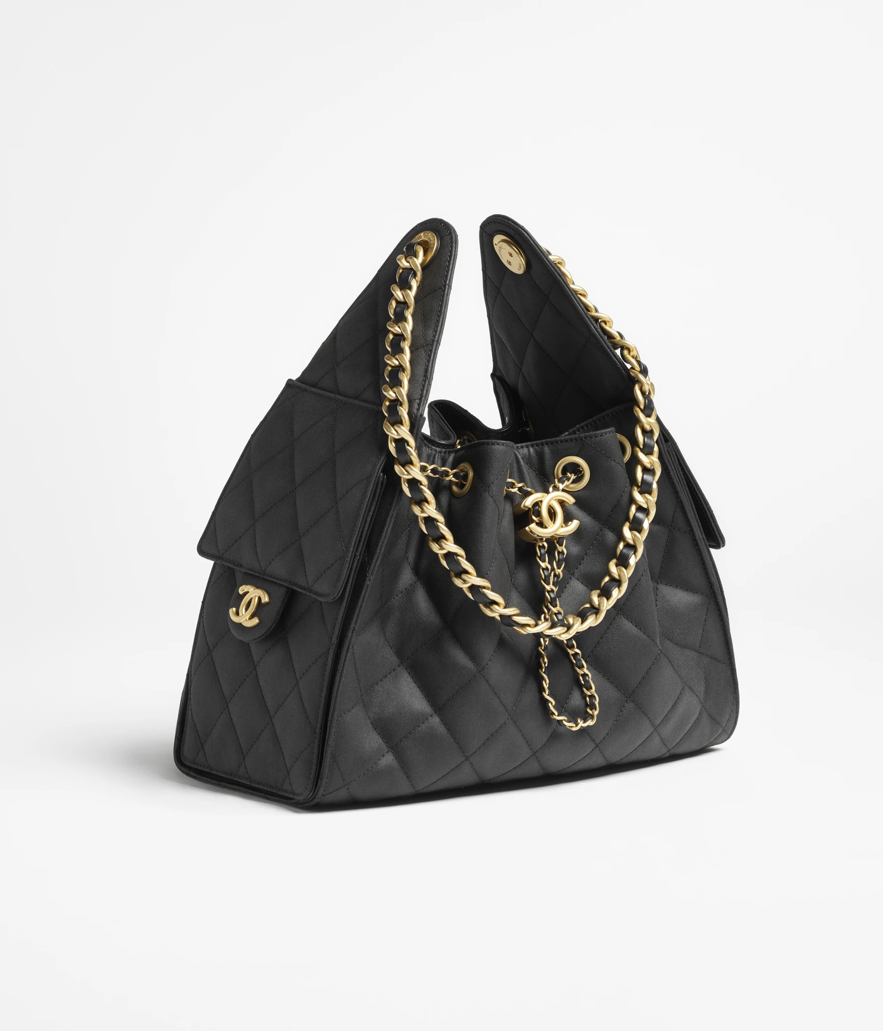 CHANEL 25 Small Handbag Canvas & Gold-Tone Metal  Black
