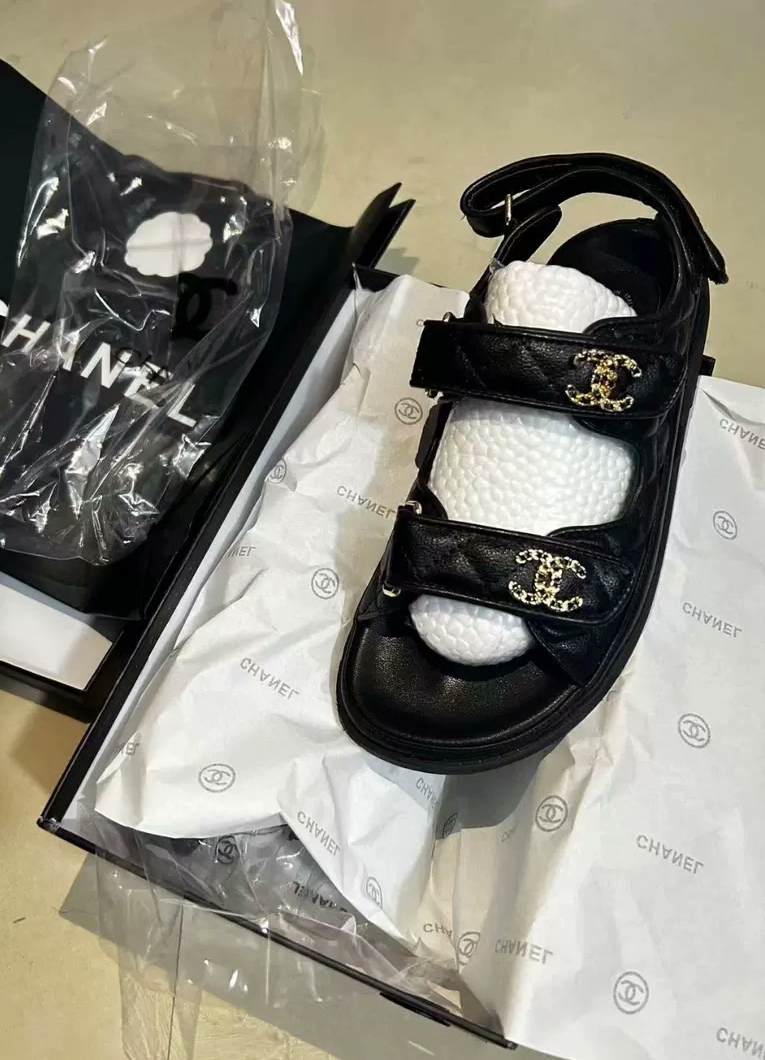 Chanel Sandals   Grained Calfskin  Black