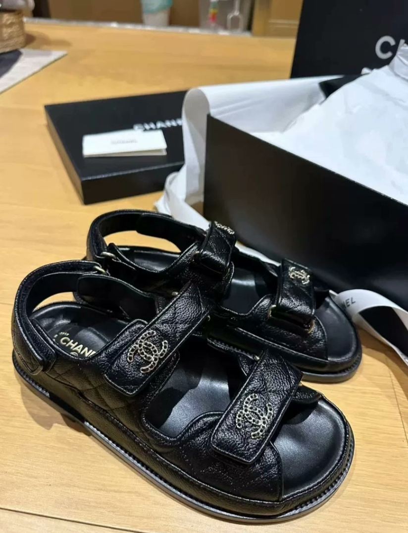 Chanel Sandals   Grained Calfskin  Black