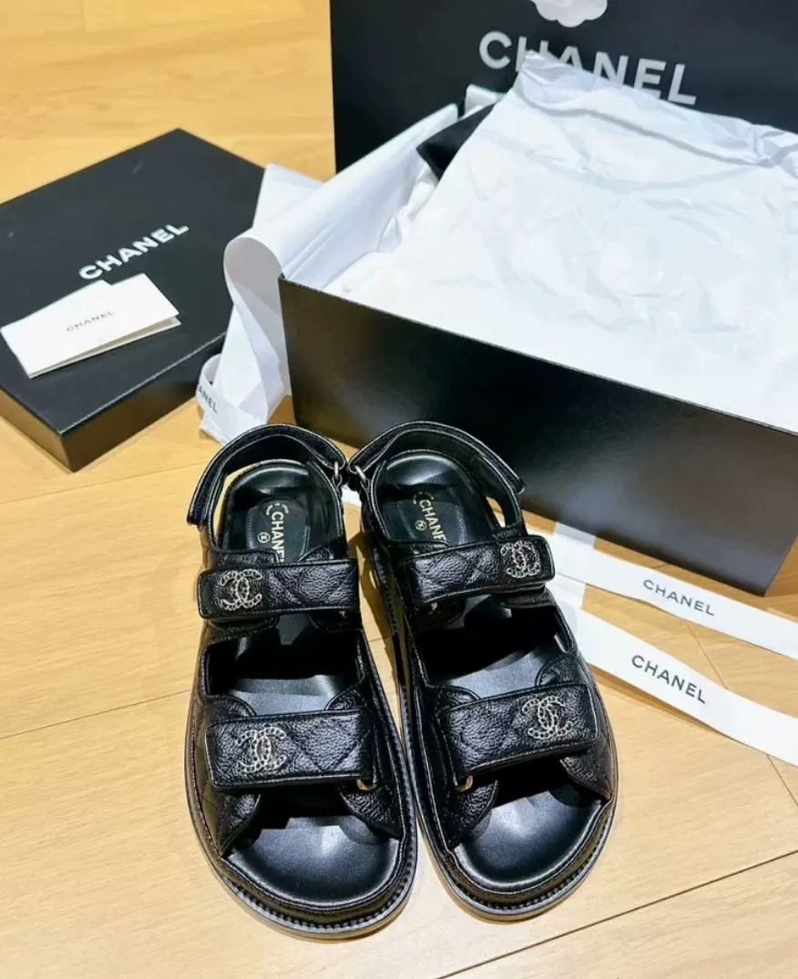 Chanel Sandals   Grained Calfskin  Black