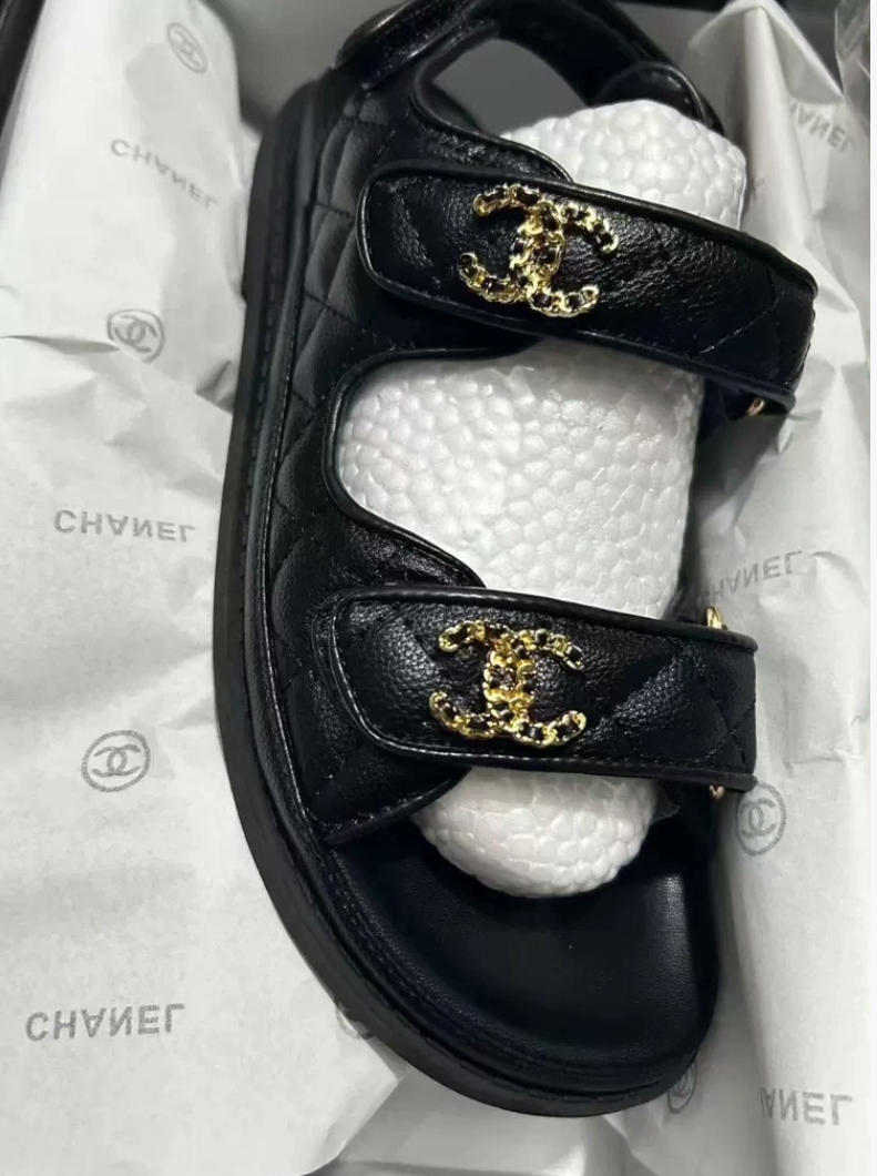 Chanel Sandals   Grained Calfskin  Black