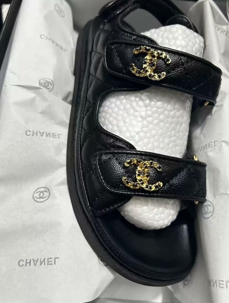Chanel Sandals   Grained Calfskin  Black