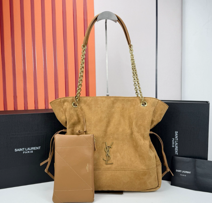 YSL JAMIE shopping in suede-GOLDEN LEAF