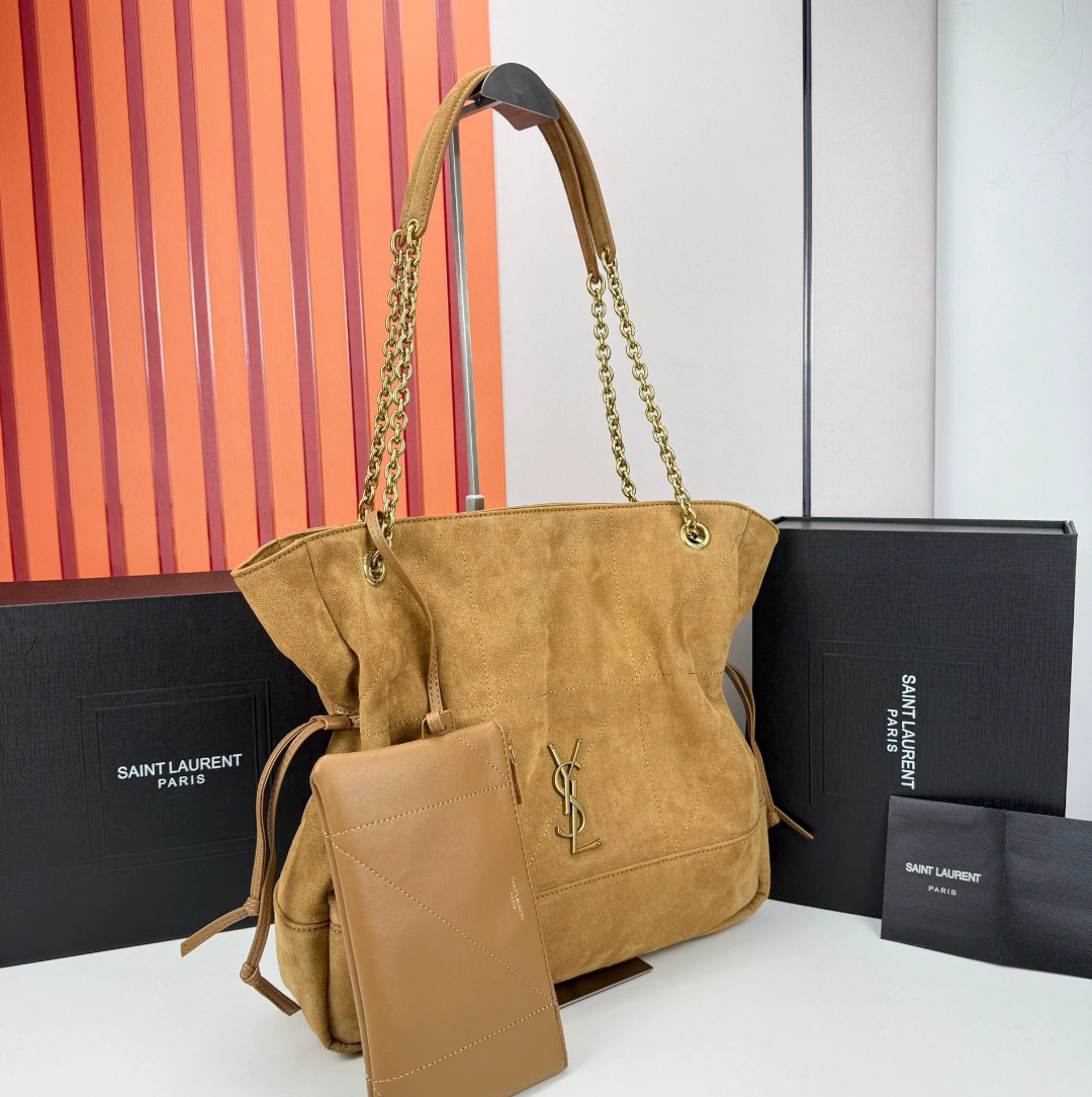 YSL JAMIE shopping in suede-GOLDEN LEAF
