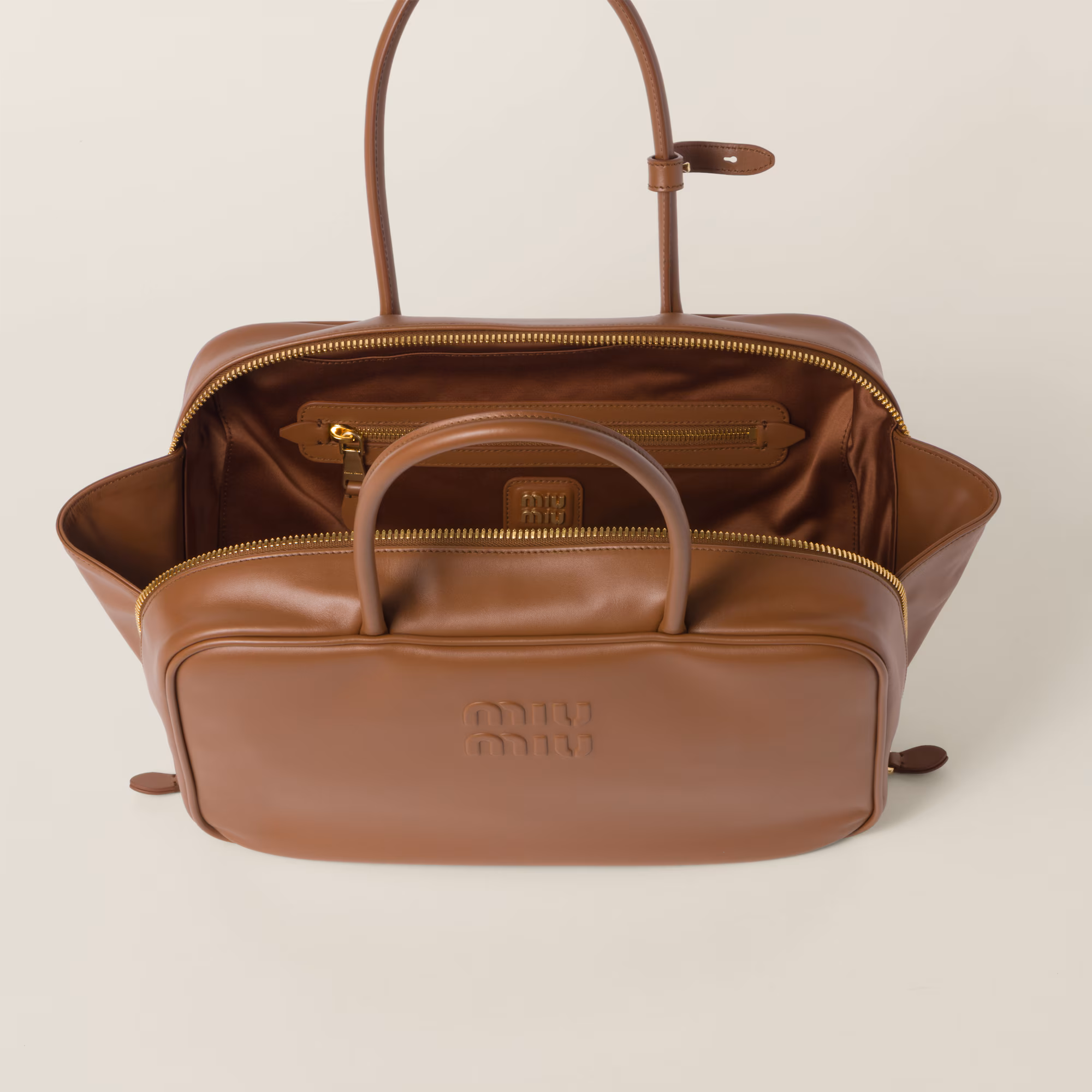 MIUMIU Leather Beau bag Large-Cognac