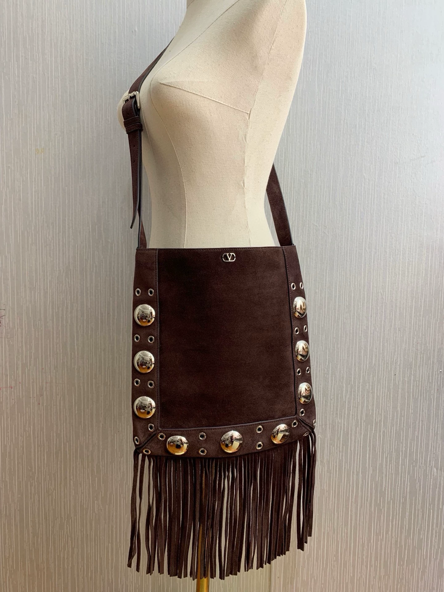 Valentino Garavani Nellcôte Suede Shoulder Bag With Fringes