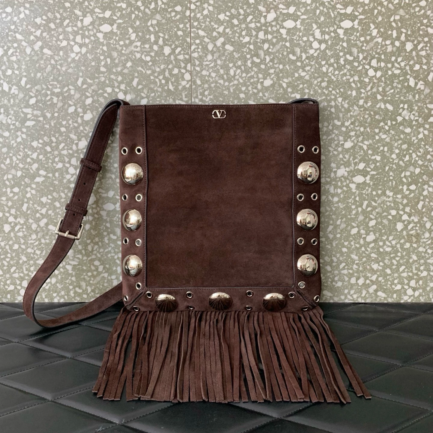 Valentino Garavani Nellcôte Suede Shoulder Bag With Fringes