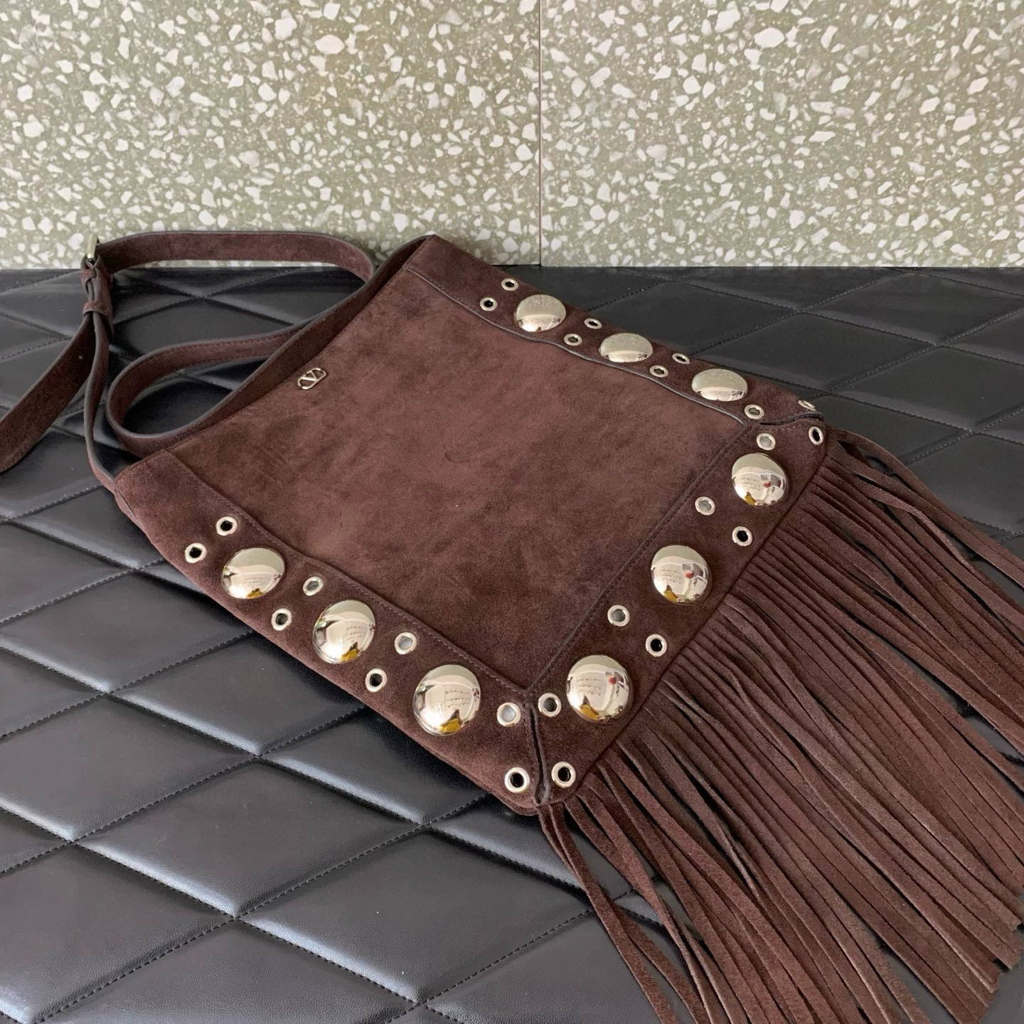 Valentino Garavani Nellcôte Suede Shoulder Bag With Fringes
